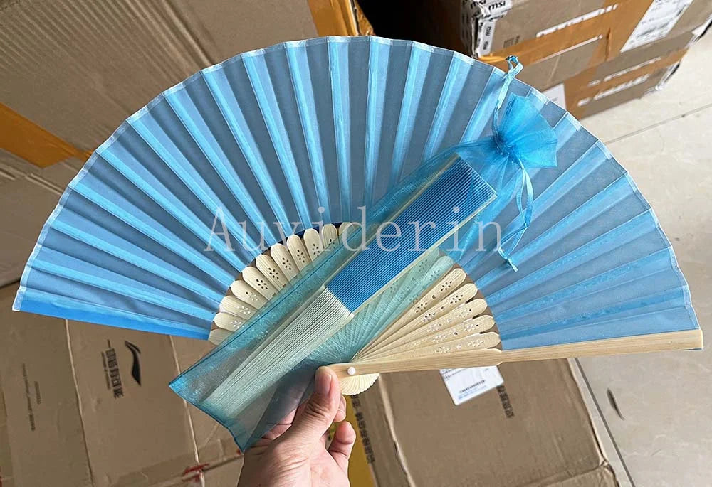 20/80pcs Personalized Wedding Favors for Guest Folded Hand Fans with Organza Gift Bag