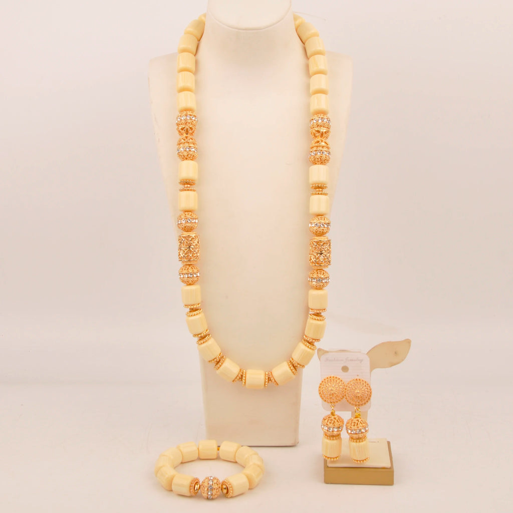 African Wedding Couple Set Orange Artificial Coral Beads Jewelry Set