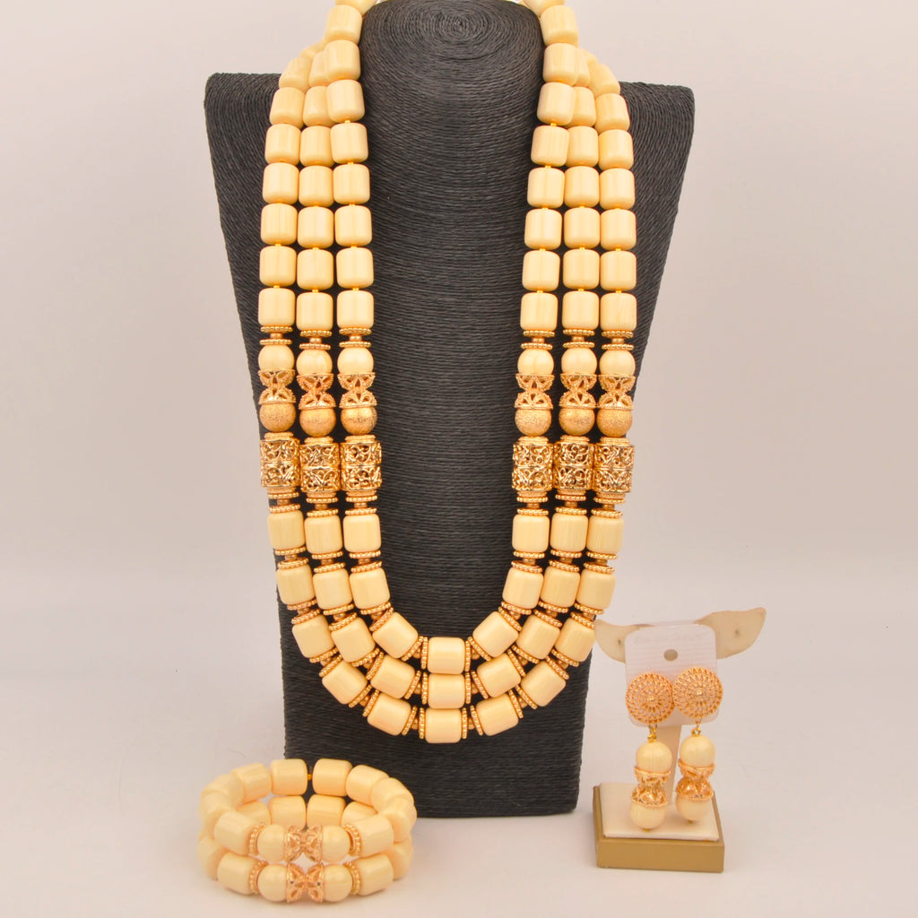 African Wedding Couple Set Orange Artificial Coral Beads Jewelry Set