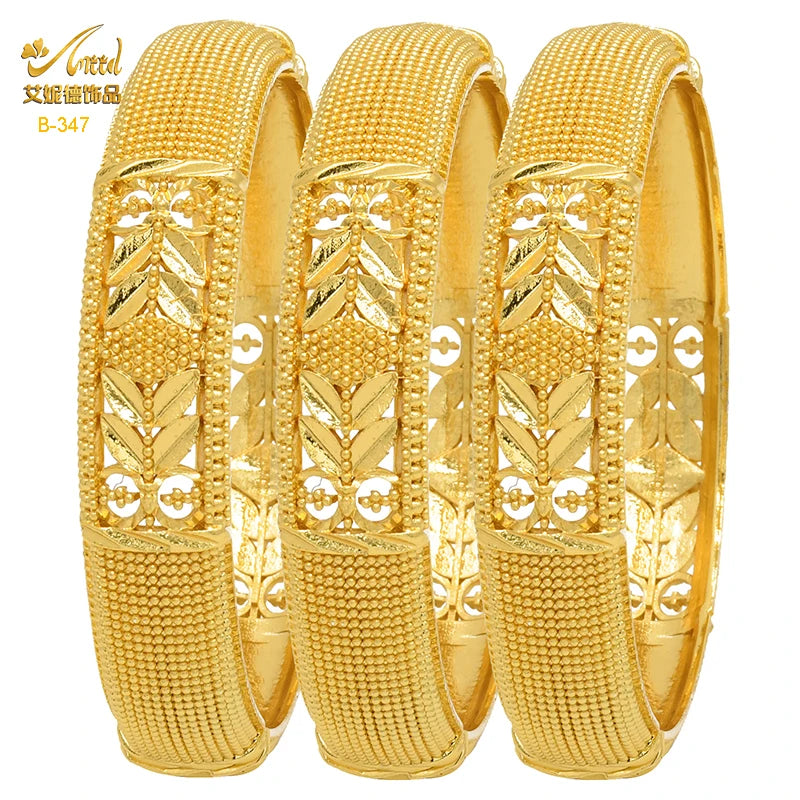 Luxury Dubai 24K Gold Color Bangles For Women Indian African Bracelets Charm Wedding Ethiopian Arabic Hand Jewelry Party Gifts