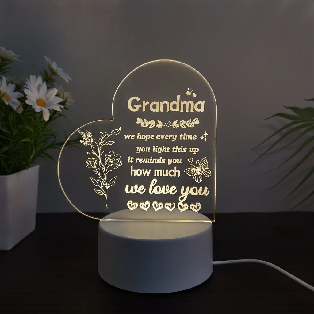 Luz Nocturna 3D para el día de la madre, 1 piezas, luz decorativa de ambiente festivo USB, luz de mesa de regalo para abuela