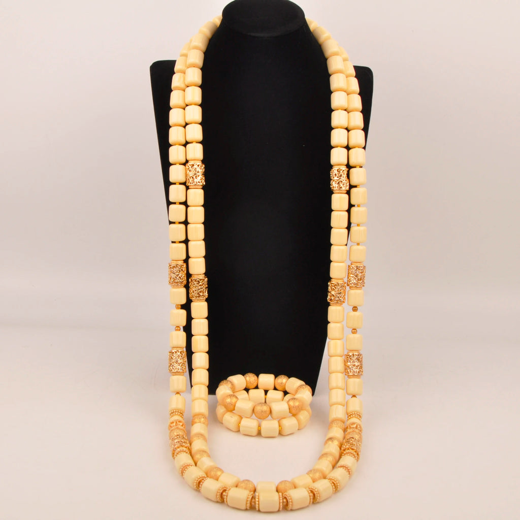 African Wedding Couple Set Orange Artificial Coral Beads Jewelry Set