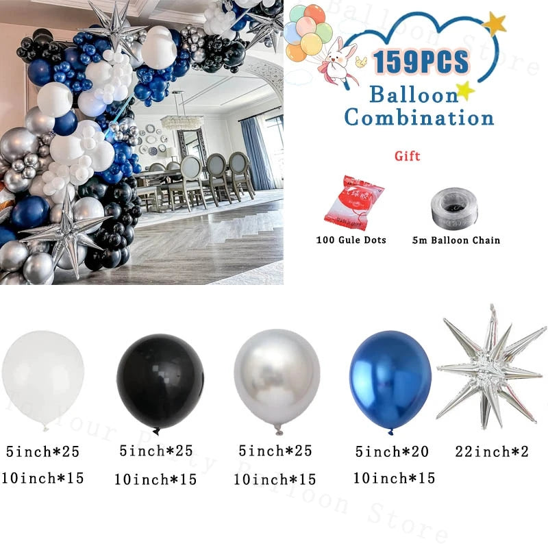 Metallic Blue Silver Balloons Garland Arch Kit Starburst Foil Balloons Birthday Party Kids Baby Shower Party Decorations Wedding