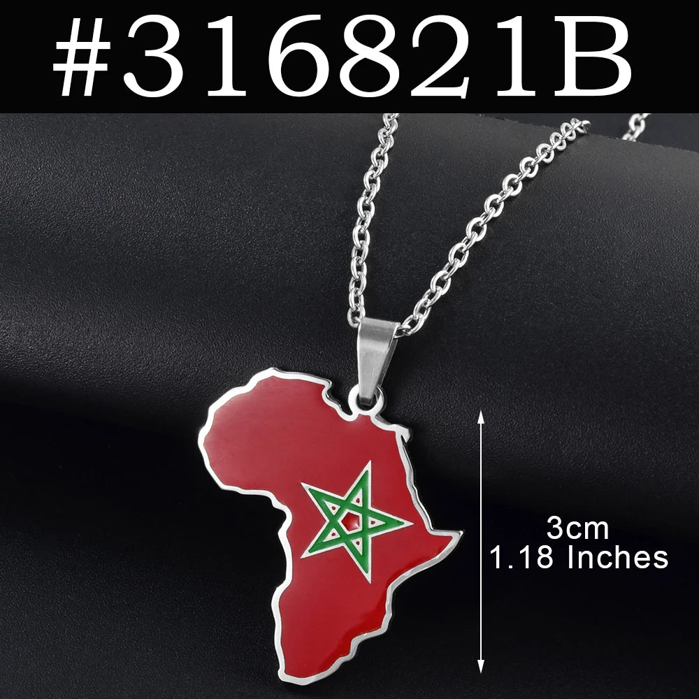 Anniyo 3CM Hip-hop Africa Map Pendant Necklaces Stainless Steel Algeria Morocco Egypt Tunisia Libay Jewelry #316621