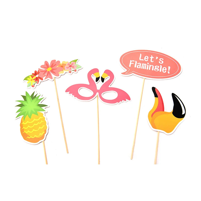 21pcs Flamingo Photo Booth Props Tropical Hawaiian Summer Hen Party Accessories