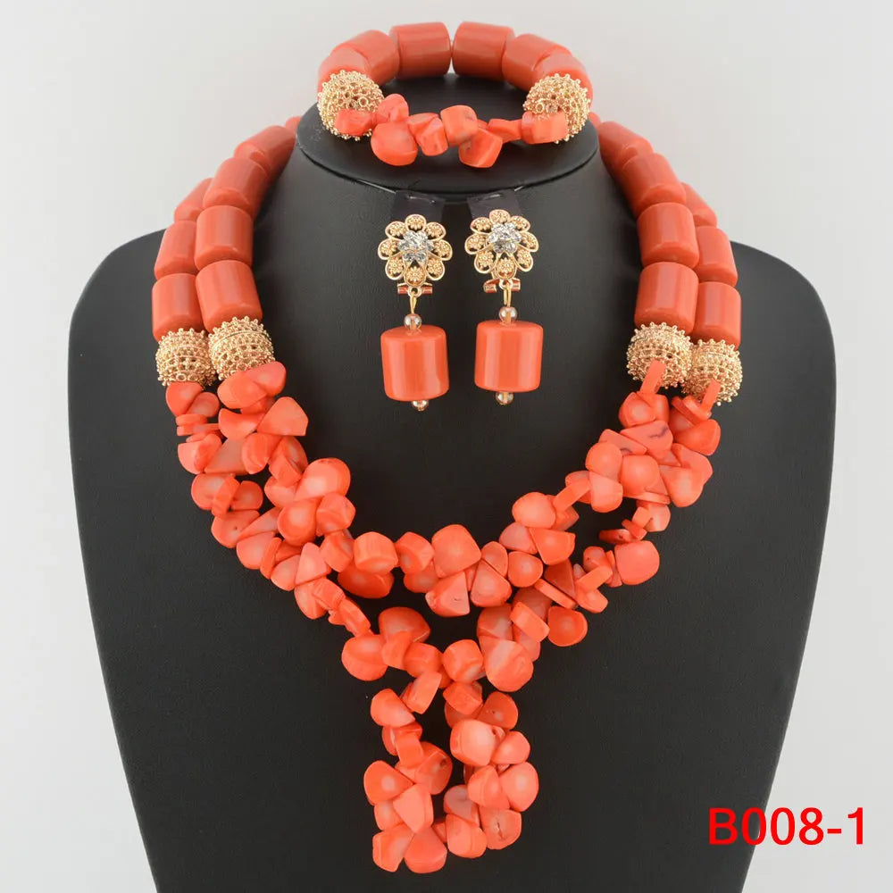 Traditional Nigerian Wedding Artificial Coral Beads Bridal Jewelry Sets African Beads Jewelry Necklace Set