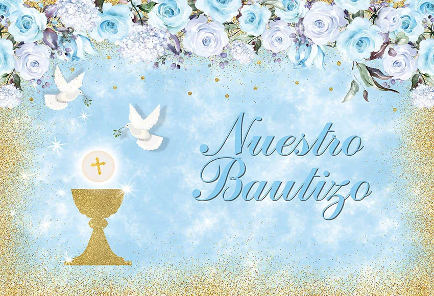 AIBIIN Boy or Girl Baptism Backdrop God Bless First Holy Communion Gold Dot Dove Photography Background Christening Party Decor