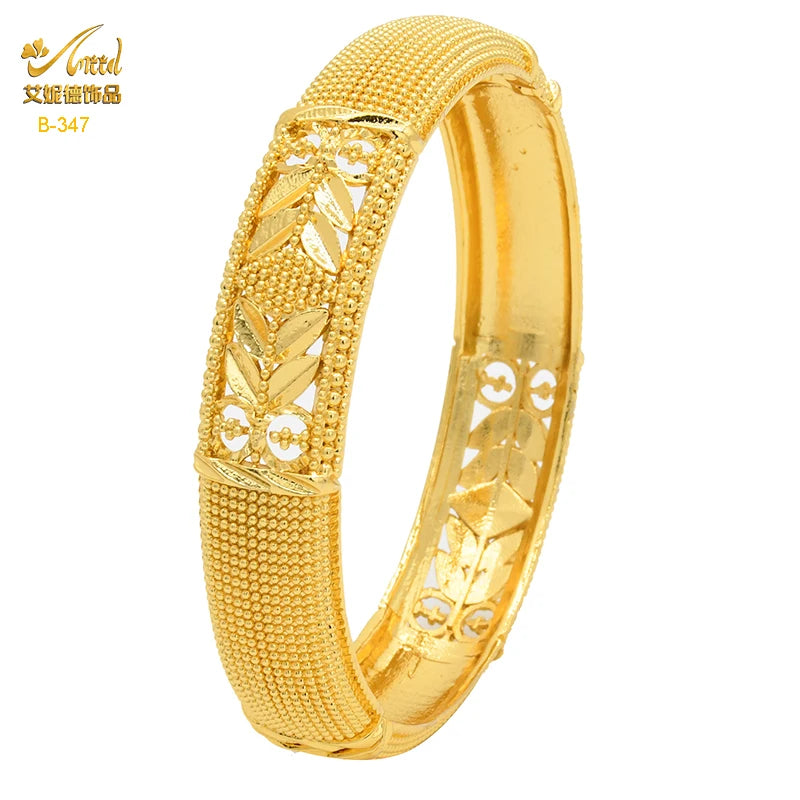 Luxury Dubai 24K Gold Color Bangles For Women Indian African Bracelets Charm Wedding Ethiopian Arabic Hand Jewelry Party Gifts