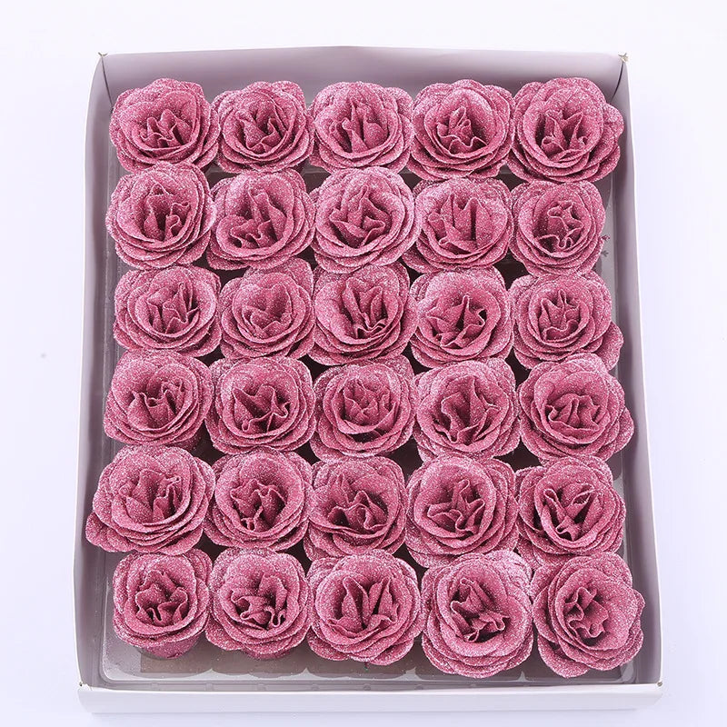 10/20/30/50pcs 7cm Valentine Rose head Glitter artificial flower roses for wife mother gift Wedding birthday DIY refined bouquet