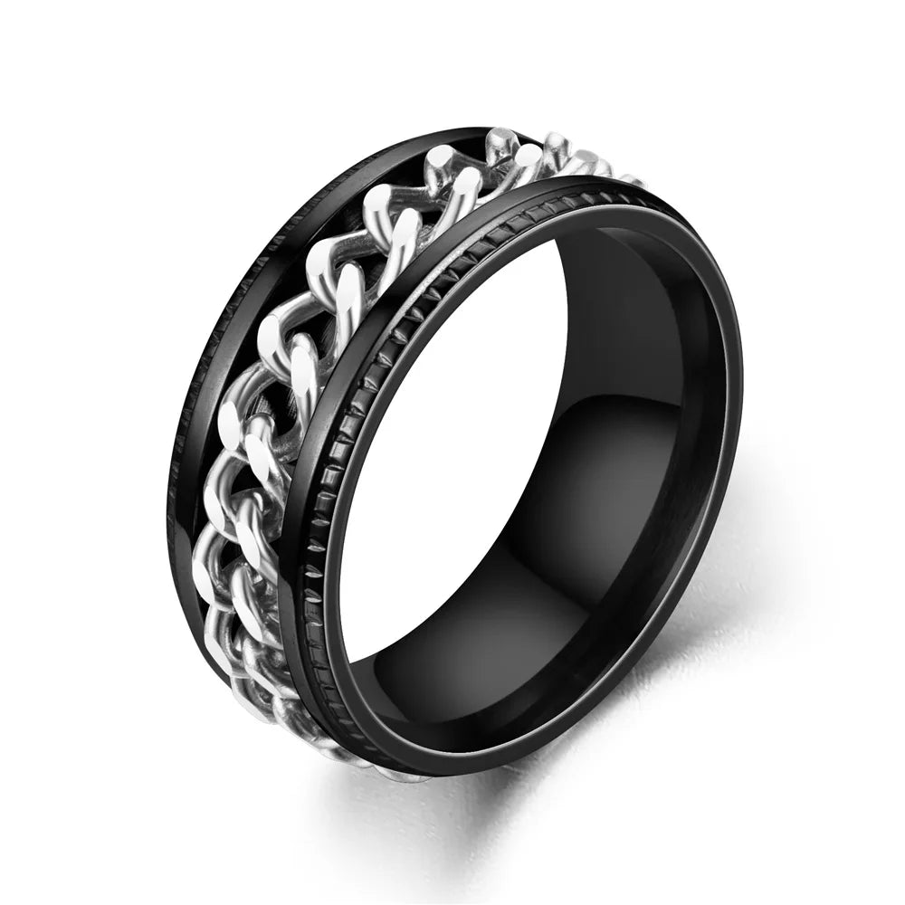 Titanium Steel Rotatable Chain Rings for Women Men Spinner Ring Decompression Multifunctional Chain Ring Bottle Opener Ring Gift