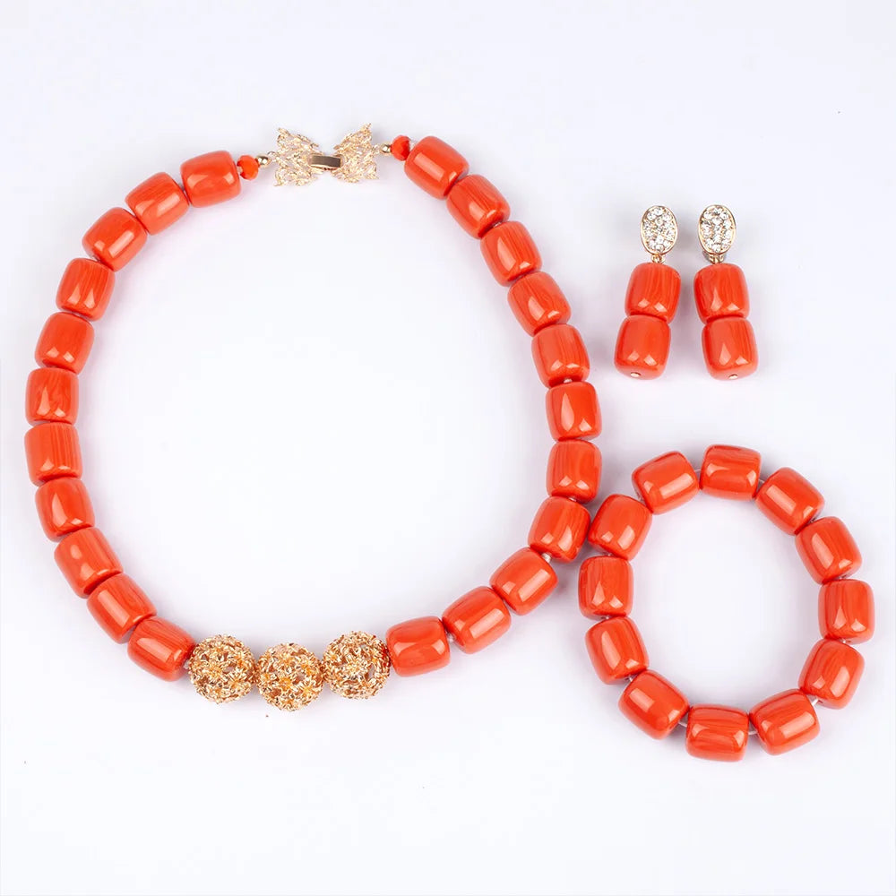 Pure African Bead Wedding Jewelry Set para Mulheres, Imitação Coral Colar, Nigéria Noiva Acessórios, Anniversary Party, Frete Grátis