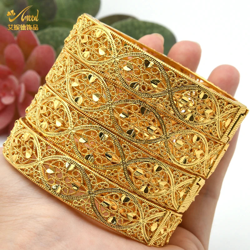 Luxury Dubai 24K Gold Color Bangles For Women Indian African Bracelets Charm Wedding Ethiopian Arabic Hand Jewelry Party Gifts