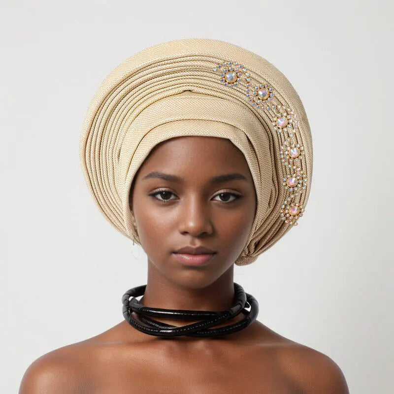 New Fashion African Women Folding Headwraps Cap Indian Hat Luxury Ethnic Style Headband Nigerian Wedding Party Headwear Bonnet