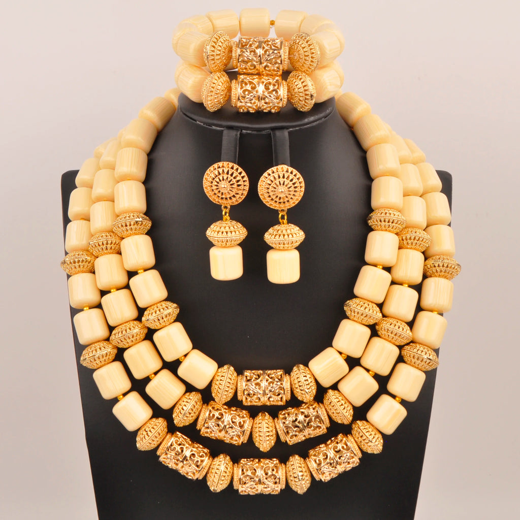 African Wedding Couple Set Orange Artificial Coral Beads Jewelry Set