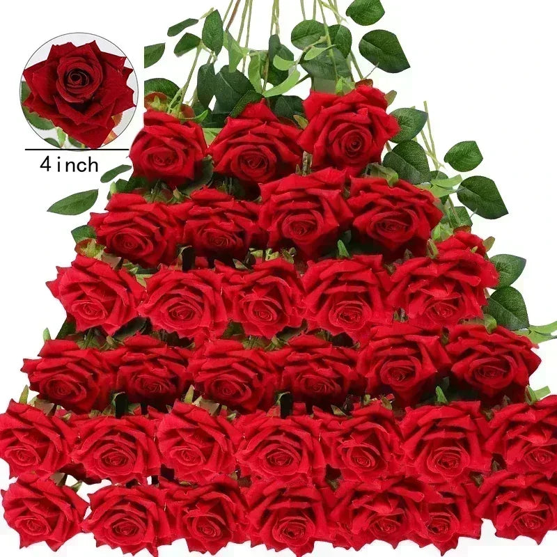 50 Pcs Artificial Rose Flower Silk Roses Bouquet Real Looking Fake Roses for Home Wedding Centerpieces Party Decorations