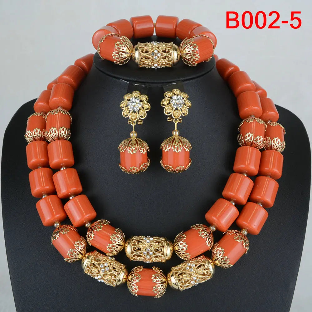 African Beads Wedding Necklace Set Artificial Coral Beads Jewelry Set Wholesale Nigeria Bride Wedding