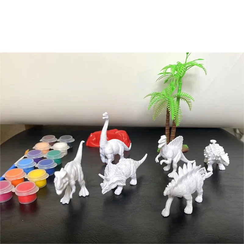 3Pcs Diy Painted Graffiti Dinosaur Children's Science and Educational Toy for Kids Drawing Toys Coloring 3D Jungle Animal Model