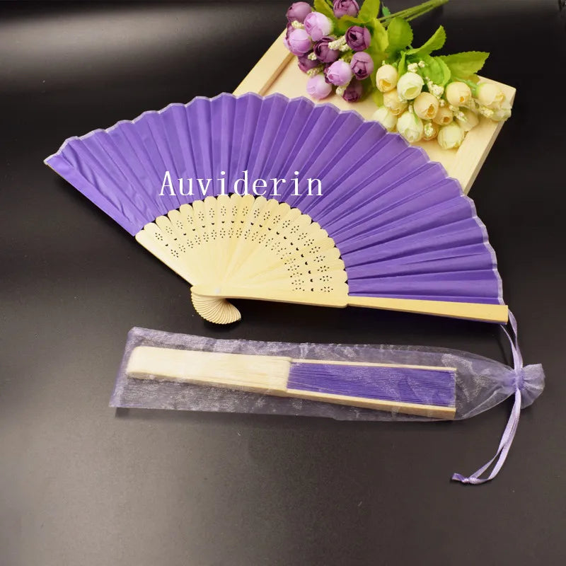 20/80pcs Personalized Wedding Favors for Guest Folded Hand Fans with Organza Gift Bag