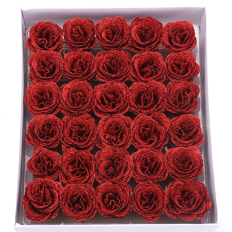 10/20/30/50pcs 7cm Valentine Rose head Glitter artificial flower roses for wife mother gift Wedding birthday DIY refined bouquet