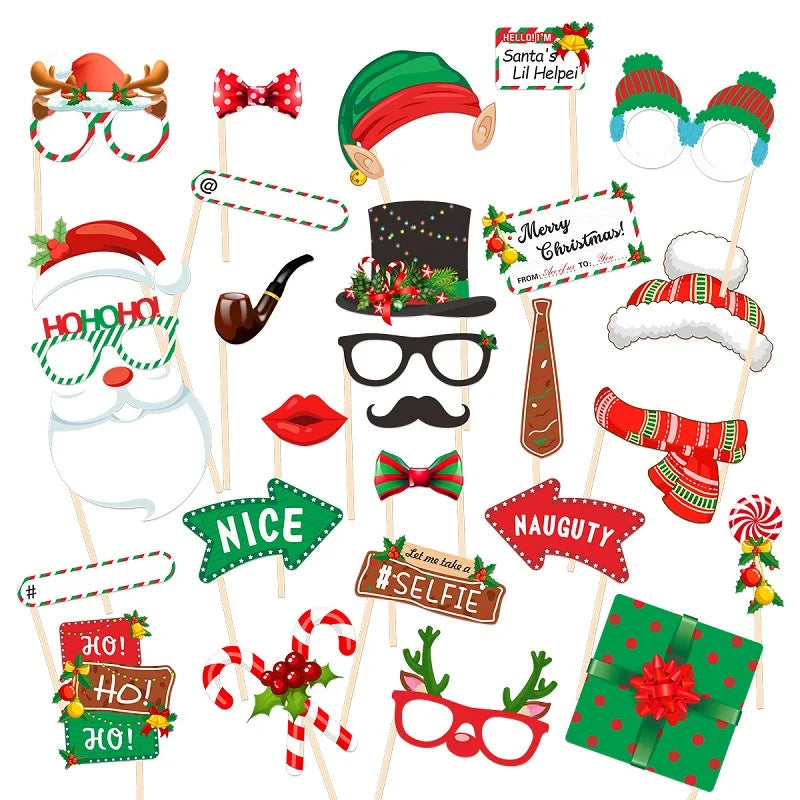 28pcs Merry Christmas Photo Props,Christmas Party Decoration School Family Gathering Photo Props Photographs