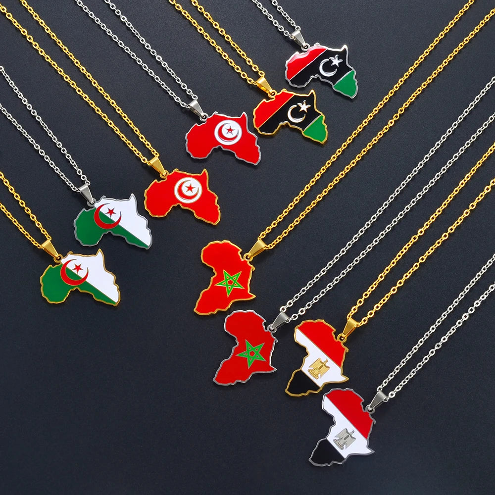 Anniyo 3CM Hip-hop Africa Map Pendant Necklaces Stainless Steel Algeria Morocco Egypt Tunisia Libay Jewelry #316621