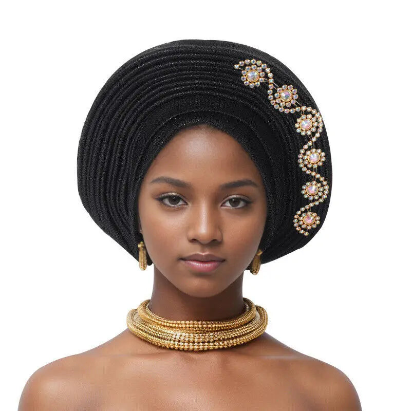 New Fashion African Women Folding Headwraps Cap Indian Hat Luxury Ethnic Style Headband Nigerian Wedding Party Headwear Bonnet