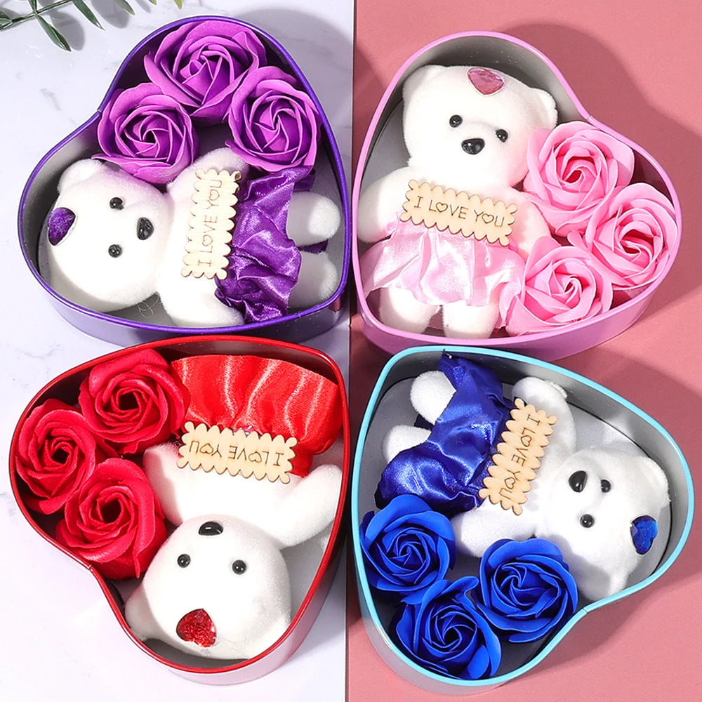 Bear Soap Rose Love Gift Box Romantic Valentines Day Mother Day Gift Wedding Birthday Flower Room Decoration Home Party Supplies