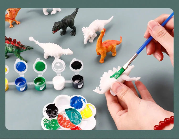 3Pcs Diy Painted Graffiti Dinosaur Children's Science and Educational Toy for Kids Drawing Toys Coloring 3D Jungle Animal Model