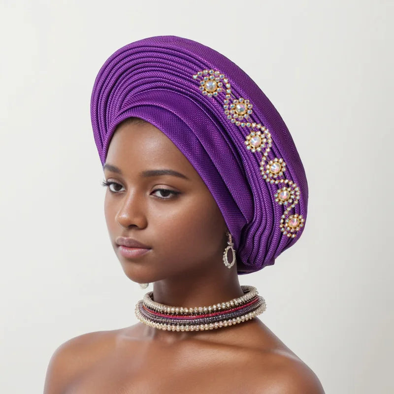 New Fashion African Women Folding Headwraps Cap Indian Hat Luxury Ethnic Style Headband Nigerian Wedding Party Headwear Bonnet