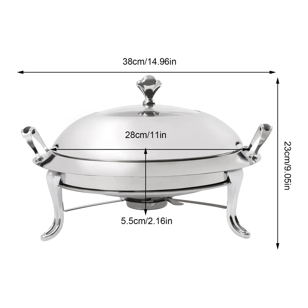 3L Stainless Steel Chafing Dish Round Durable Buffet Warmer Tray for Kitchen Party Dining Buffet-Without Water Pan