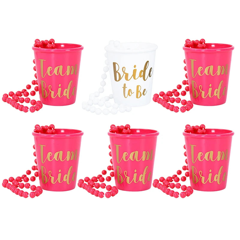 Team Bride To Be Cup Bachelorette Hen Party Plastic Shot Glasses Necklace For Wedding Bridal Shower Party Decor Bridesmaids Gift