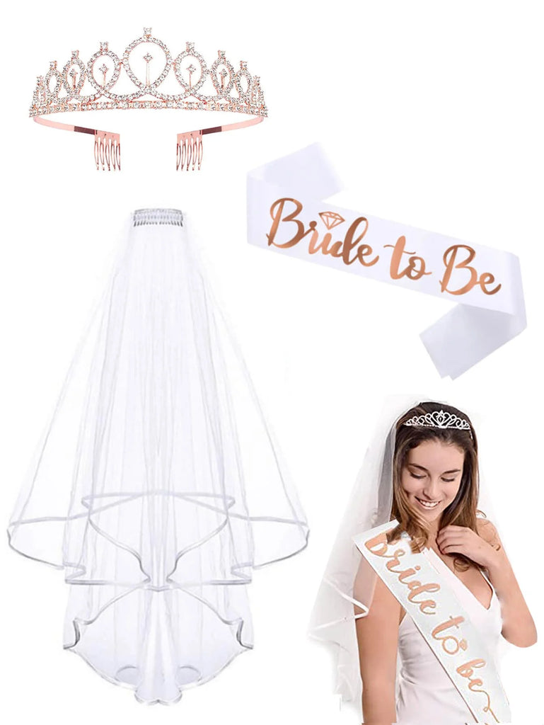 Hen Party Bride to Be Set Include Bride to Be Sash,Bridal Veil with Comb,Rhinestone Tiara for Bride Shower,Wedding,Bachelorette