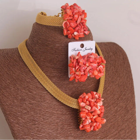 4ujewelry  African Wedding Coral Beaded Fine Jewelry Set For Women High Quality 2023