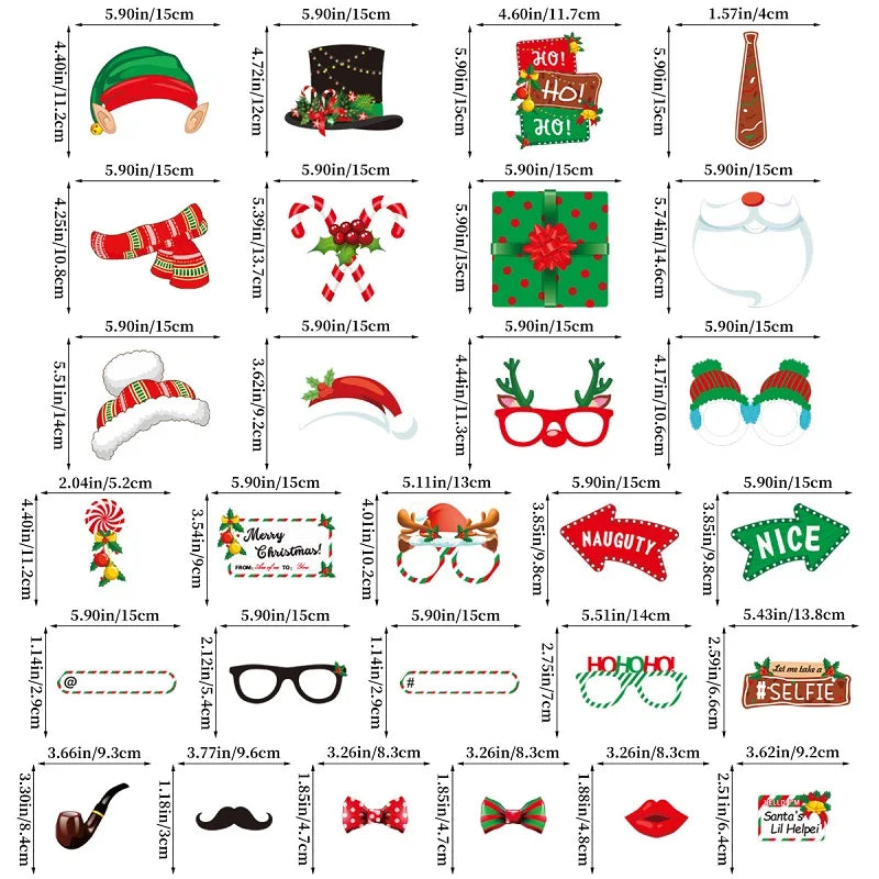 28pcs Merry Christmas Photo Props,Christmas Party Decoration School Family Gathering Photo Props Photographs