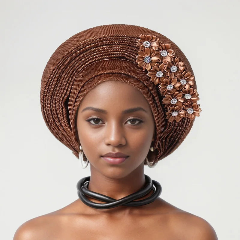 New Fashion African Women Folding Headwraps Cap Indian Hat Luxury Ethnic Style Headband Nigerian Wedding Party Headwear Bonnet