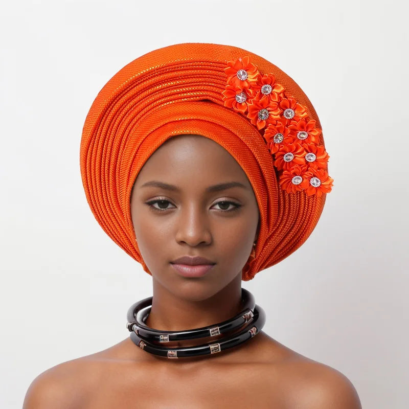 New Fashion African Women Folding Headwraps Cap Indian Hat Luxury Ethnic Style Headband Nigerian Wedding Party Headwear Bonnet