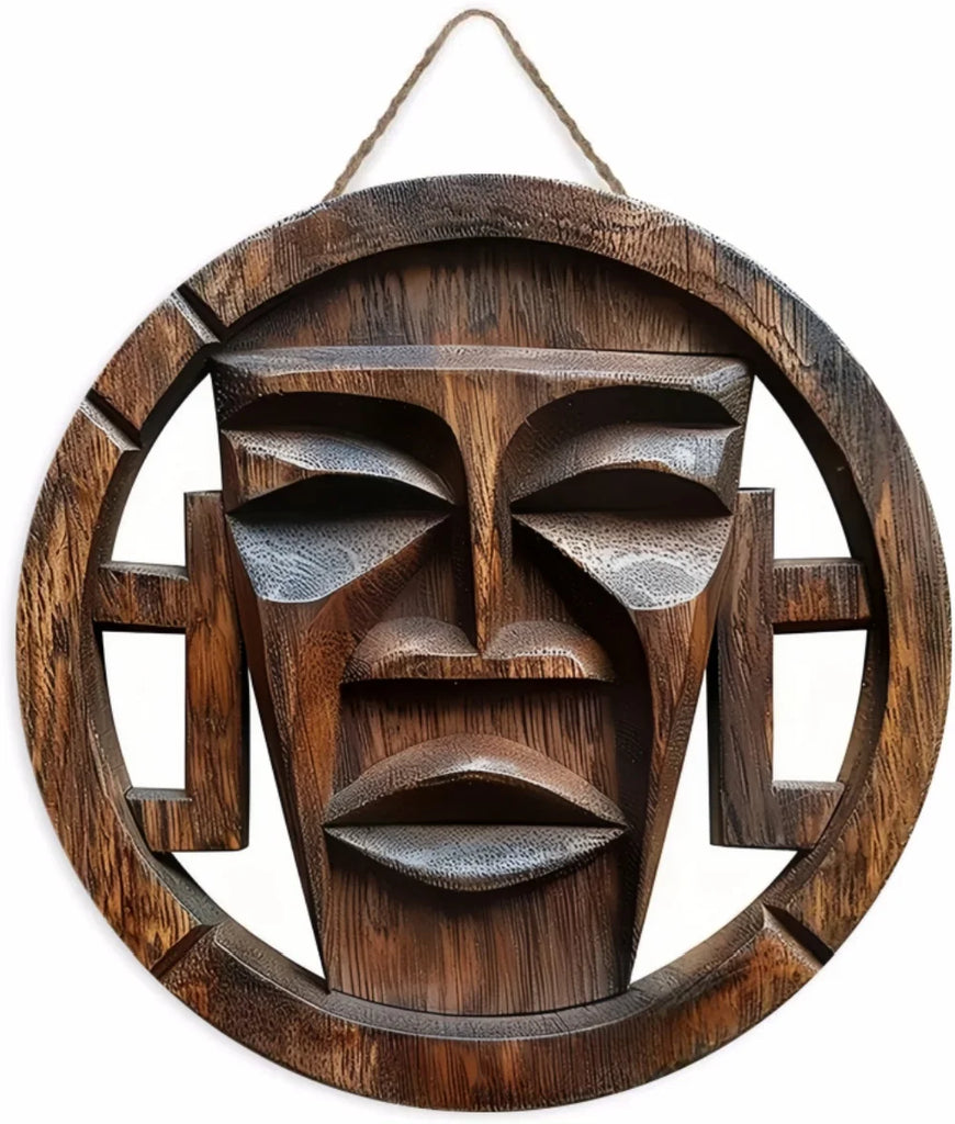 Unique African Mask Circular Wooden Sign with Artistic Design, Suitable for Home, Caf É, Bar, Office, Party Decoration, Gifts