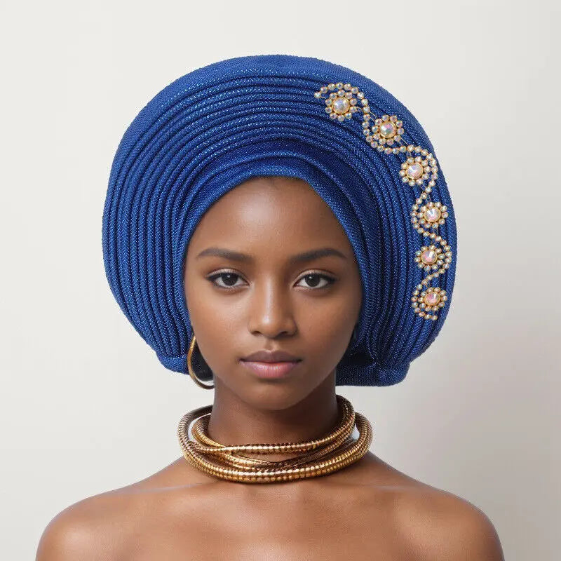 New Fashion African Women Folding Headwraps Cap Indian Hat Luxury Ethnic Style Headband Nigerian Wedding Party Headwear Bonnet