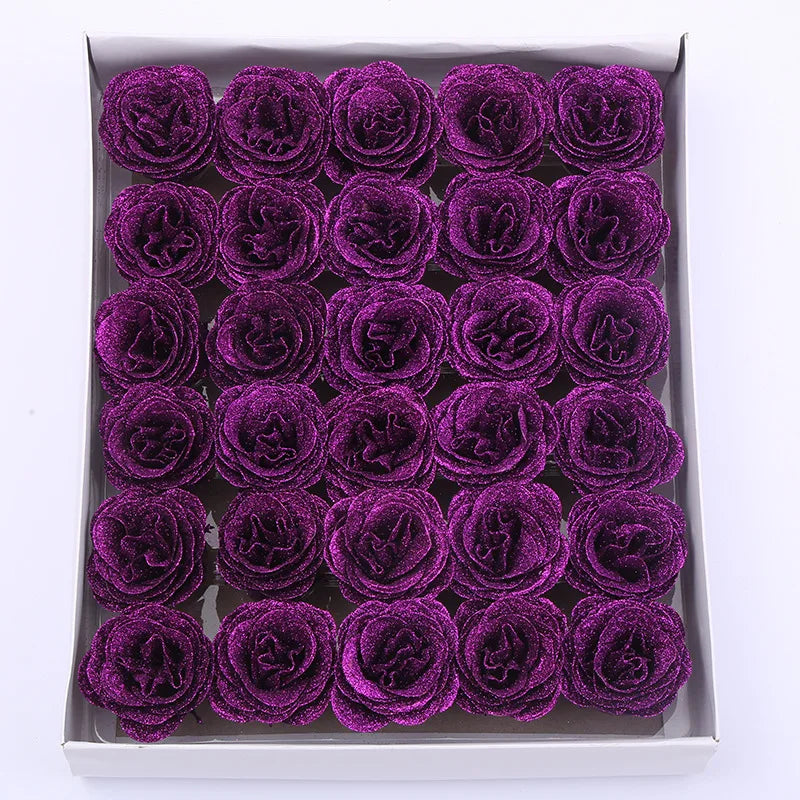 10/20/30/50pcs 7cm Valentine Rose head Glitter artificial flower roses for wife mother gift Wedding birthday DIY refined bouquet