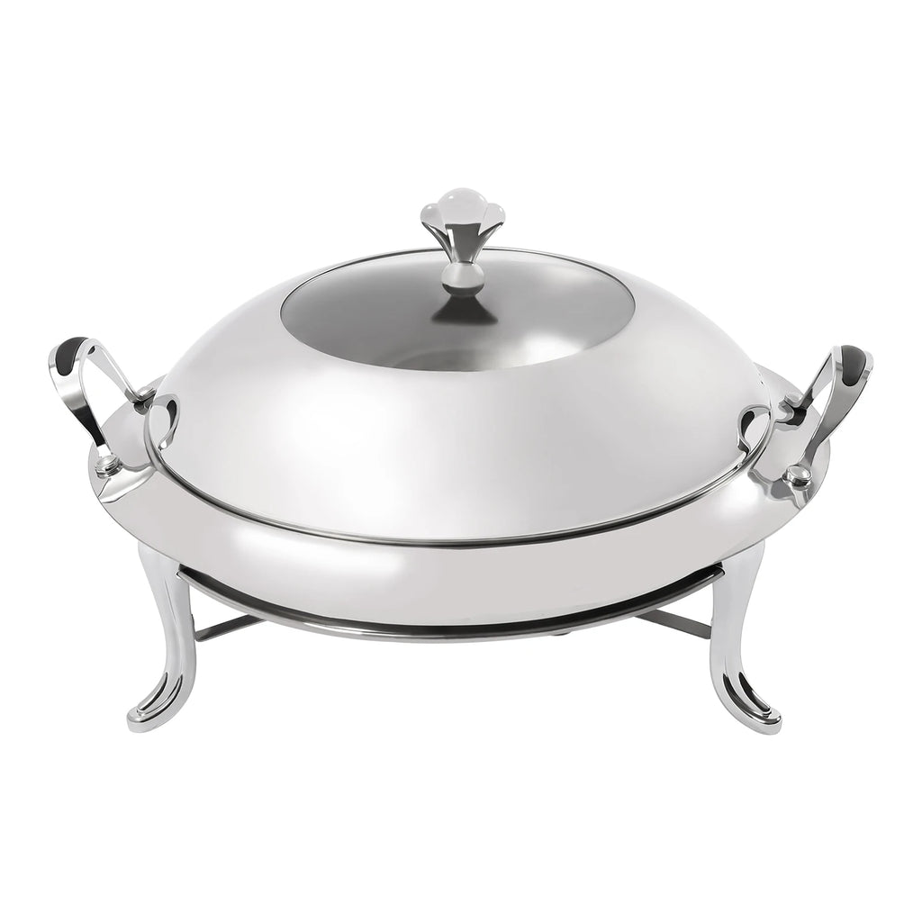 3L Stainless Steel Chafing Dish Round Durable Buffet Warmer Tray for Kitchen Party Dining Buffet-Without Water Pan