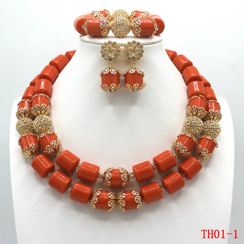 African Beads Wedding Necklace Set Artificial Coral Beads Jewelry Set Wholesale Nigeria Bride Wedding