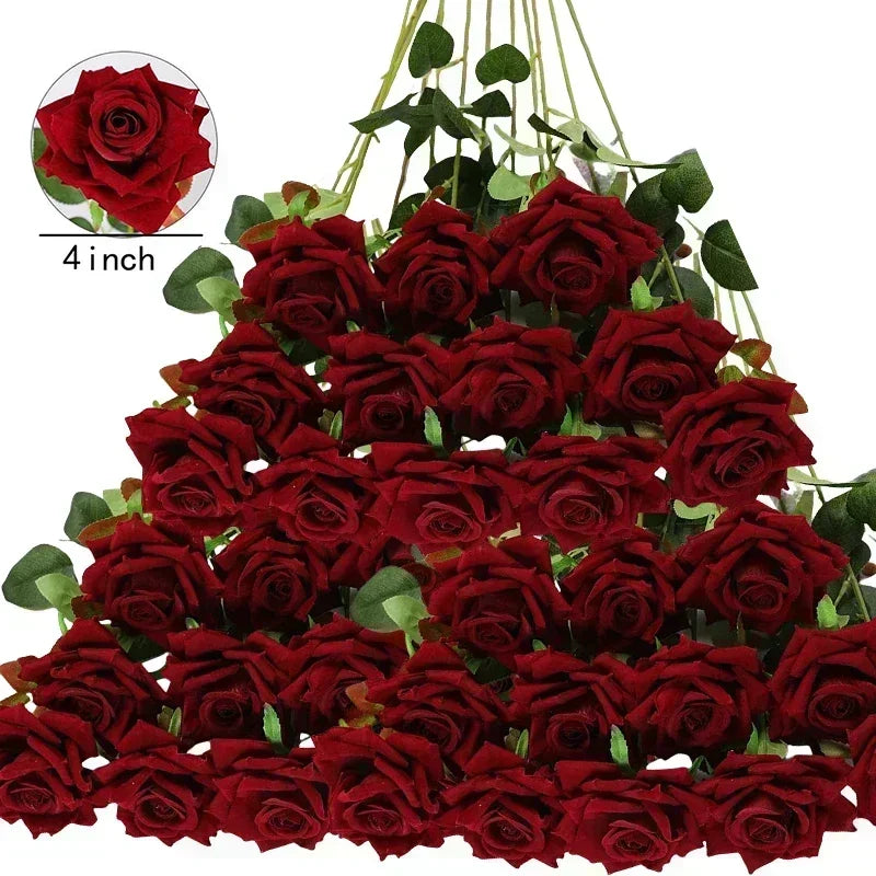 50 Pcs Artificial Rose Flower Silk Roses Bouquet Real Looking Fake Roses for Home Wedding Centerpieces Party Decorations