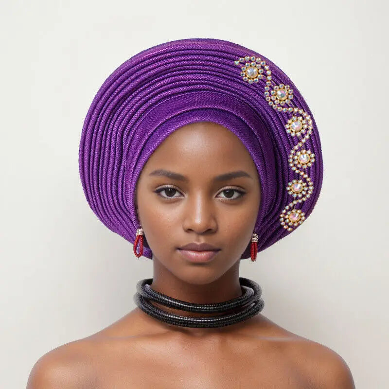 New Fashion African Women Folding Headwraps Cap Indian Hat Luxury Ethnic Style Headband Nigerian Wedding Party Headwear Bonnet