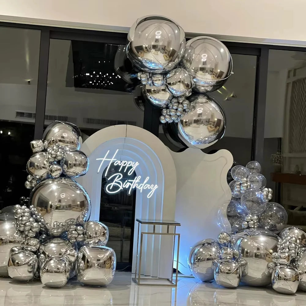 Giant 4D Foil Balloon Silver Arch Balloon Garlands Set for Gorgeous Decorations Surprise Parties Birthday Wedding Decorations