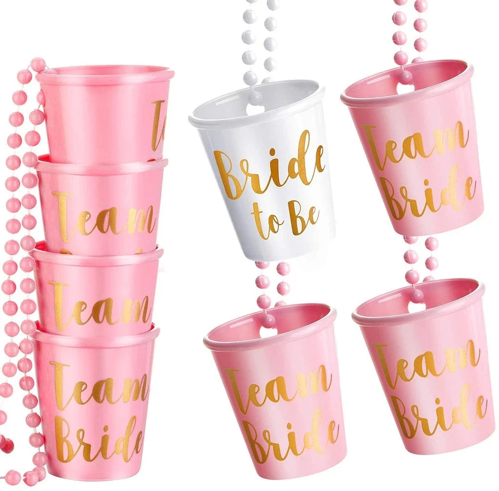 Team Bride To Be Cup Bachelorette Hen Party Plastic Shot Glasses Necklace For Wedding Bridal Shower Party Decor Bridesmaids Gift