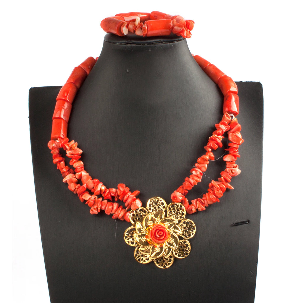 Pure African Bead Wedding Jewelry Set para Mulheres, Imitação Coral Colar, Nigéria Noiva Acessórios, Anniversary Party, Frete Grátis