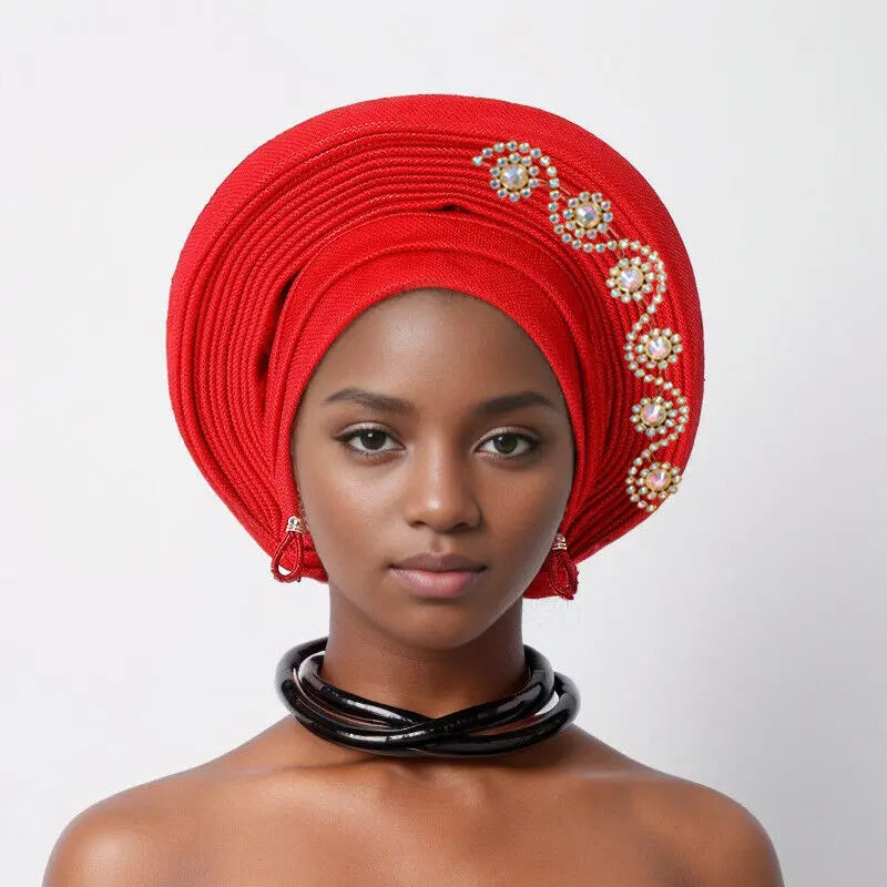 New Fashion African Women Folding Headwraps Cap Indian Hat Luxury Ethnic Style Headband Nigerian Wedding Party Headwear Bonnet