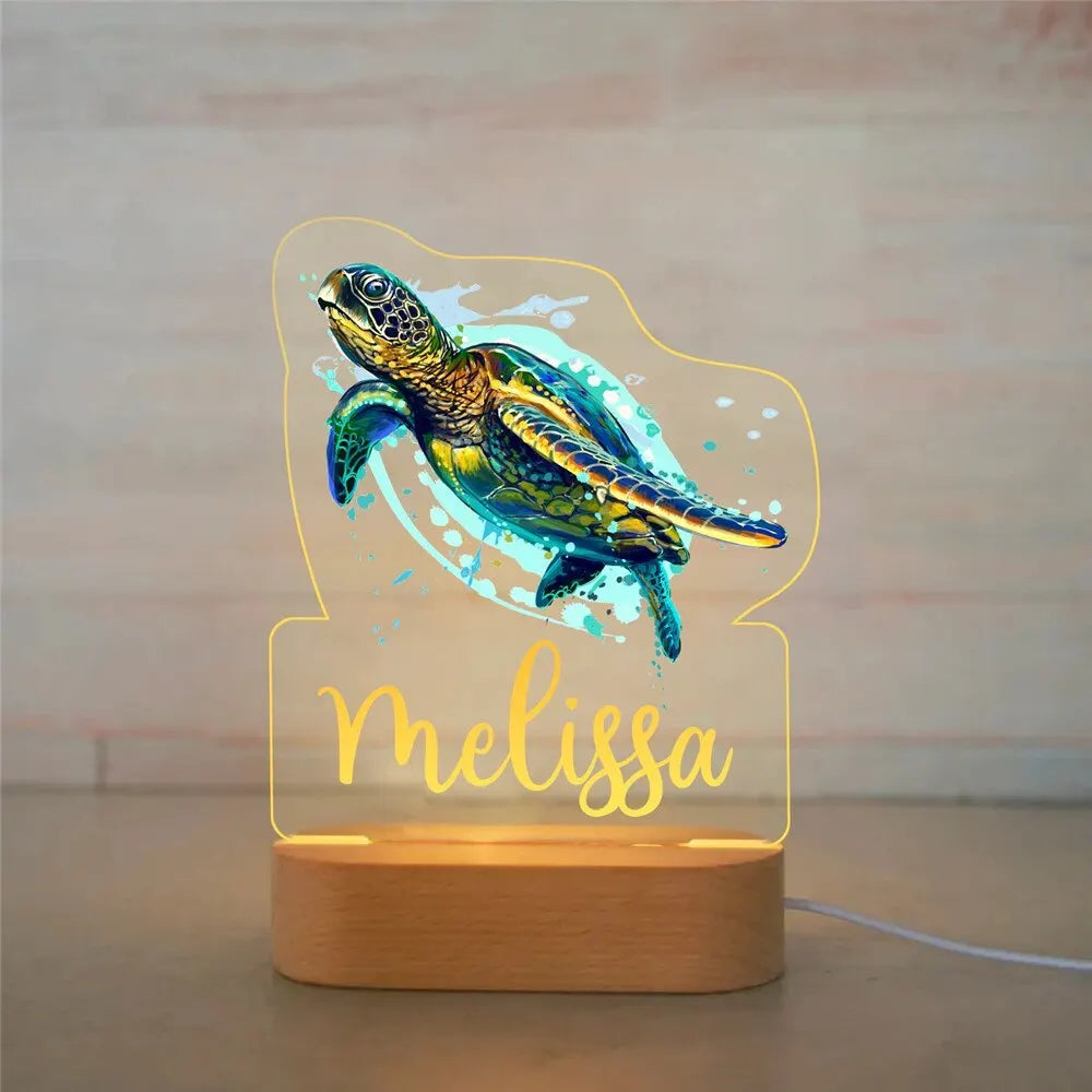 Personalized Children Animal Night Light Custom Name Acrylic Lamp Baby Kids Bedroom Decoration Neonate Birthday Christmas Gift