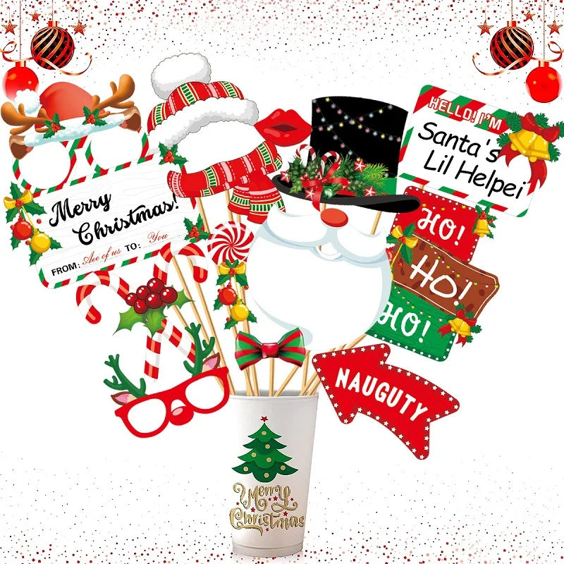 28pcs Merry Christmas Photo Props,Christmas Party Decoration School Family Gathering Photo Props Photographs