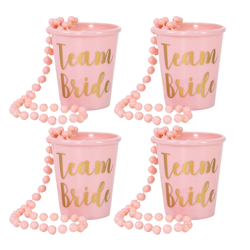 Team Bride To Be Cup Bachelorette Hen Party Plastic Shot Glasses Necklace For Wedding Bridal Shower Party Decor Bridesmaids Gift